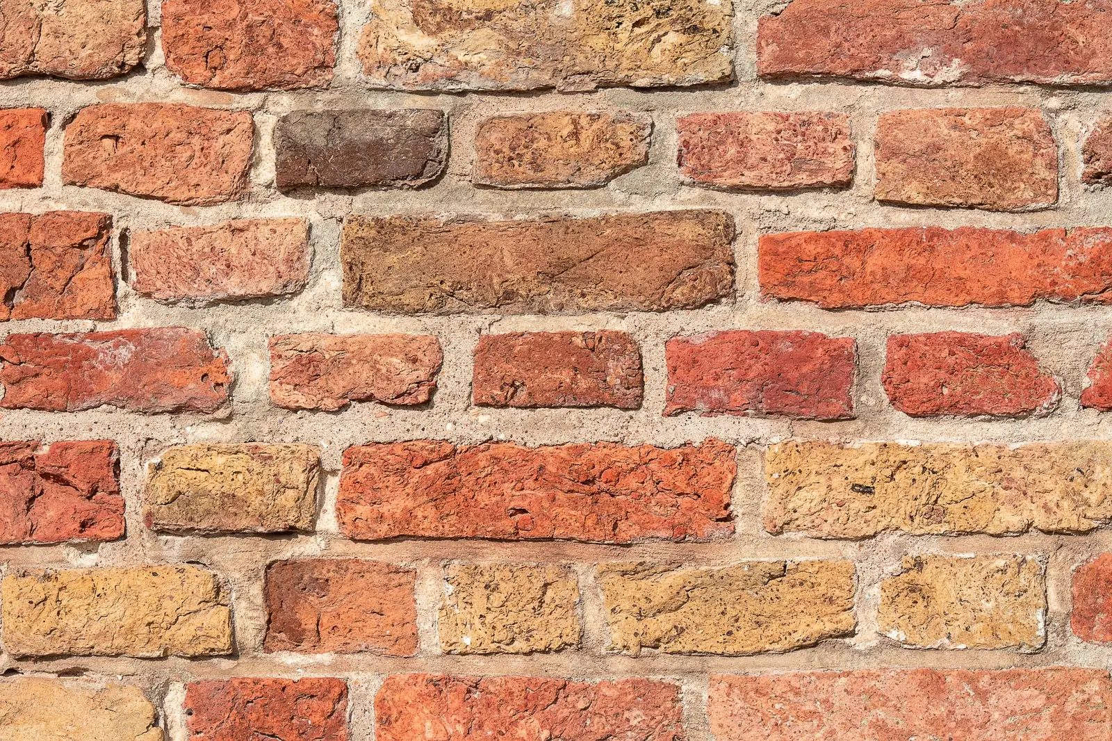 A weathered brick wall with old mortar joints ready for repointing